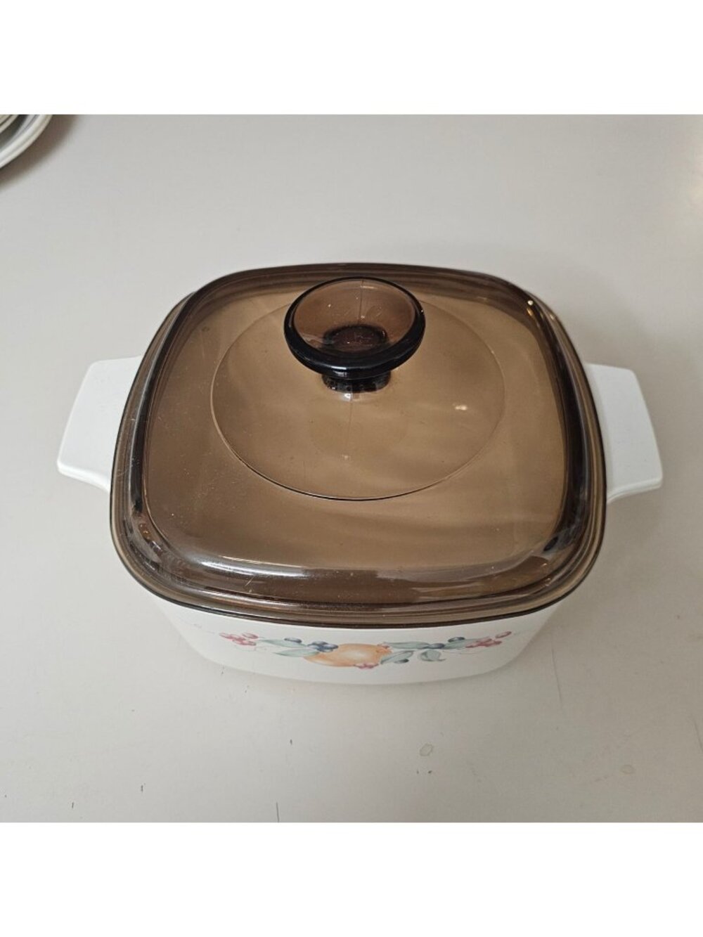 Corelle Abundance Casserole Dish Amber Lid 1.5qt vtg fruit cottage granny core - Picture 2 of 8
